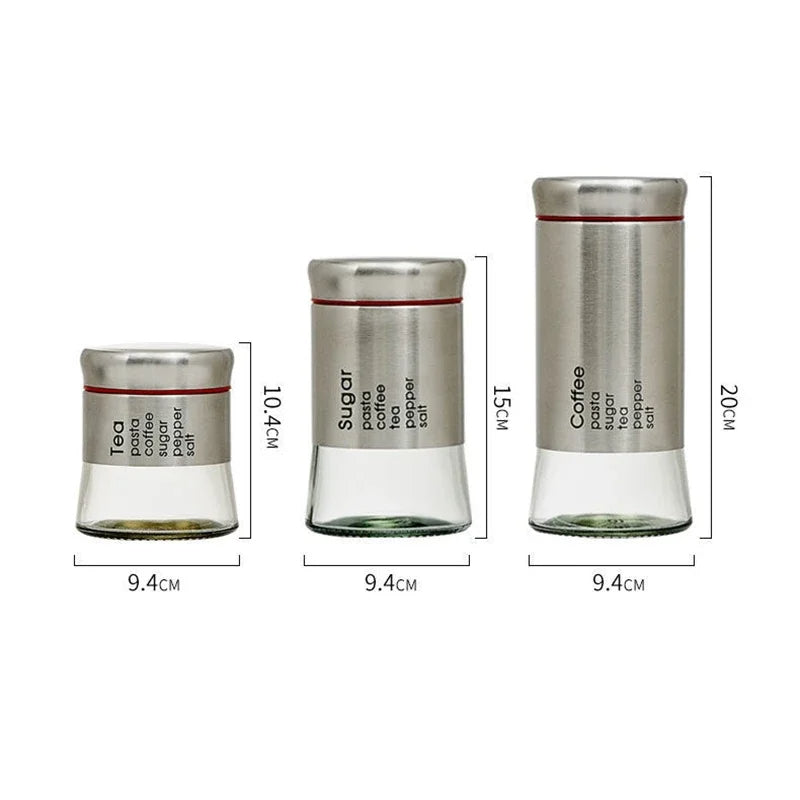 Luxury Airtight Glass Jar Set 3-Pcs Kitchen Organizer