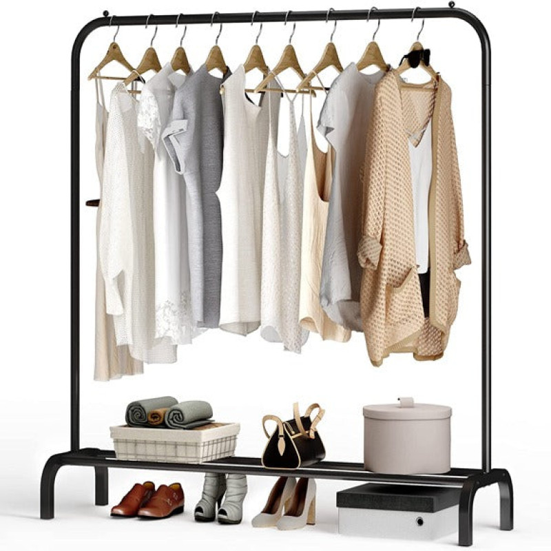 Single Pole Cloth Hanging Stand with Single Shoes Rack by Metallics Home