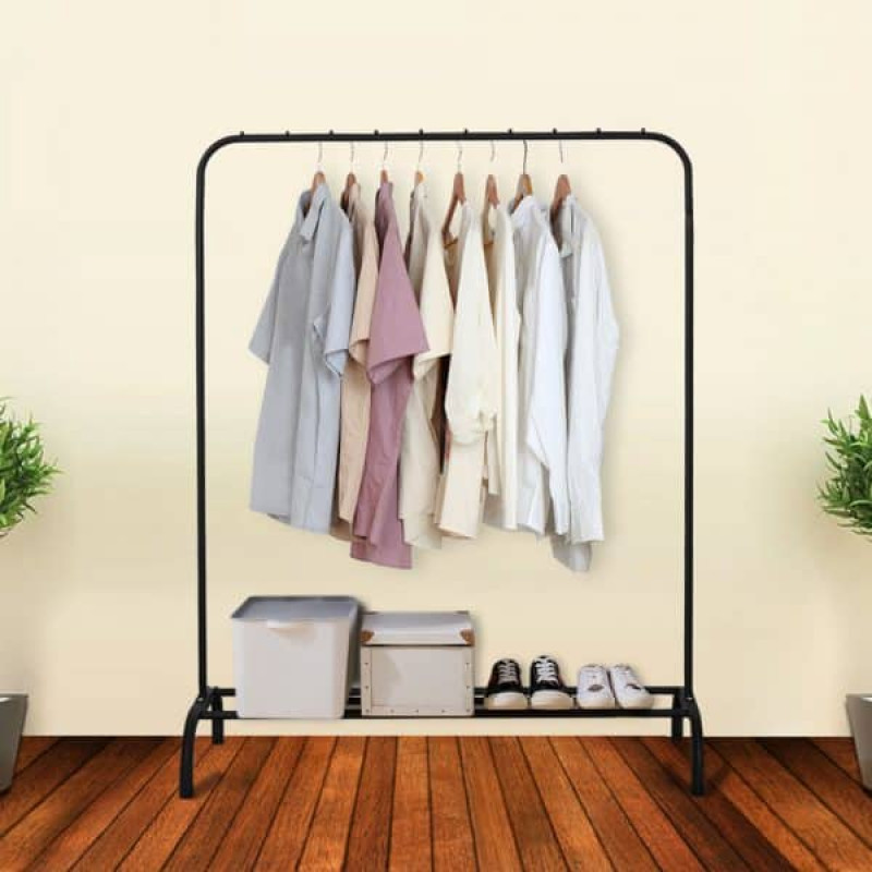 Single Pole Cloth Hanging Stand with Single Shoes Rack by Metallics Home