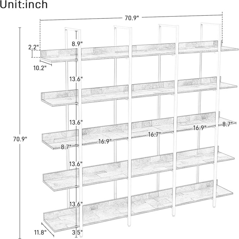 5 Tier Bookcase Home Office Open Bookshelf by Metallics Home