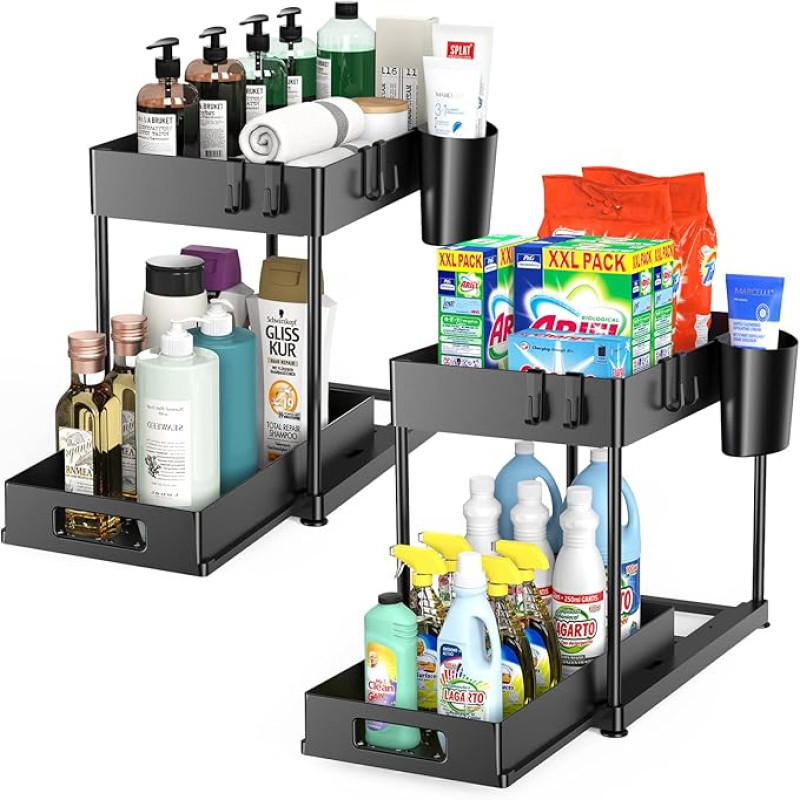 2 Tier Under Sink Organizer Sliding Cabinet Basket