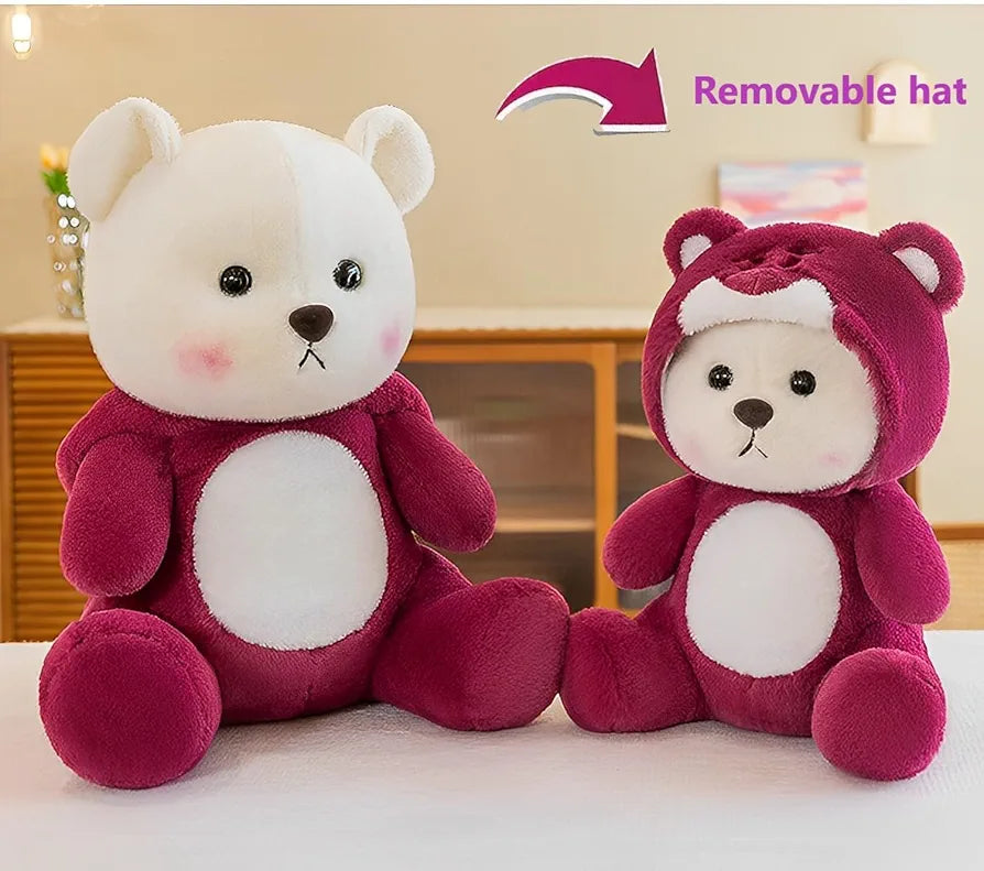Cute Red Teddy Bear Plush with Detachable Hat – Soft Toy for Kids & Gifts