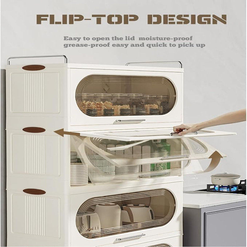 Multi-functional and Foldable Plastic Storage Cabinet Rack for Kitchens, Living Rooms, and Bedrooms