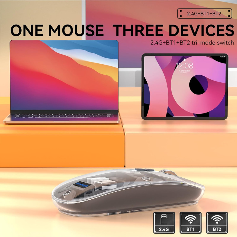 Transparent Wireless + Bluetooth Dual-Mode Rechargeable Mouse
