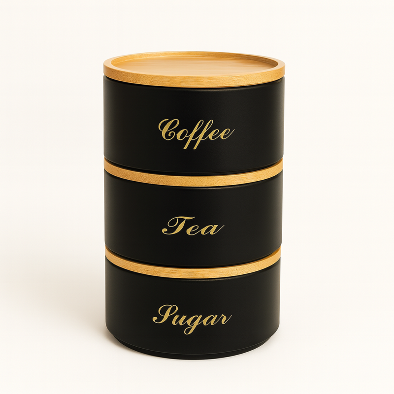 Stacking Metal Canister Set - Black
