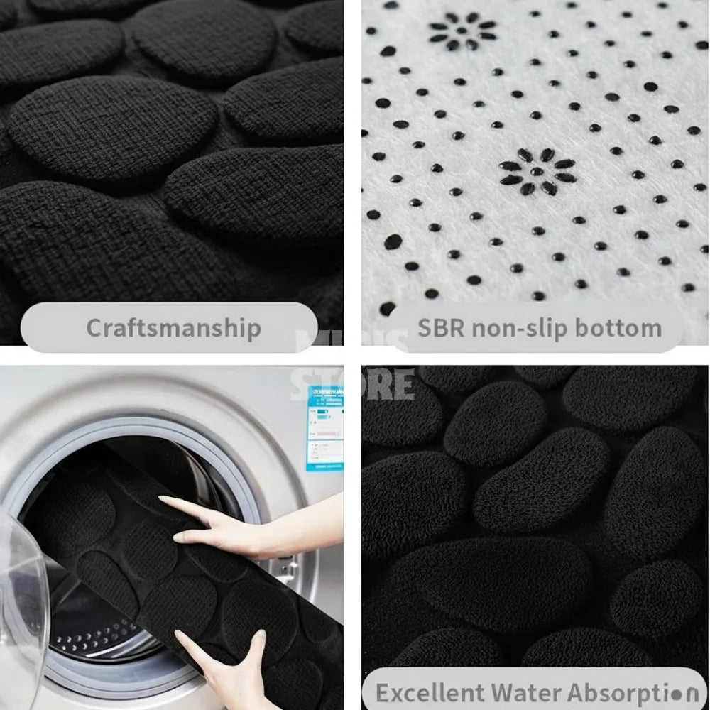 Pebble Stone Water Absorbent Mat (Medium Black)