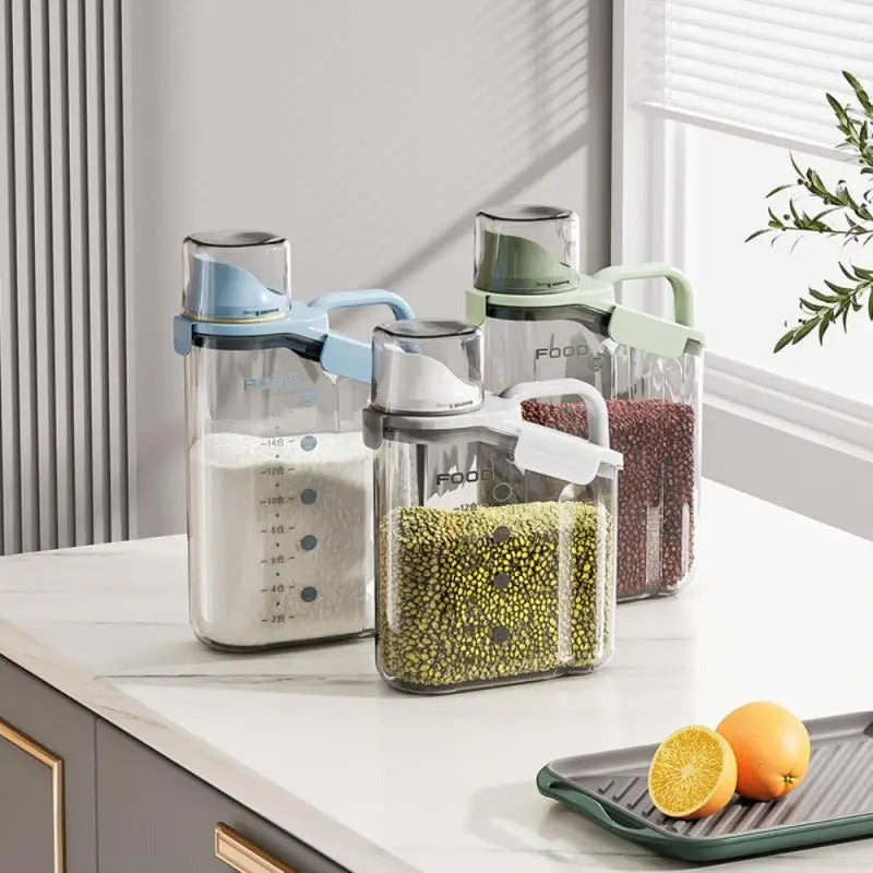 Acrylic Food Storage Jar with Measuring Cup – Rice, Pulses & Cereal Container
