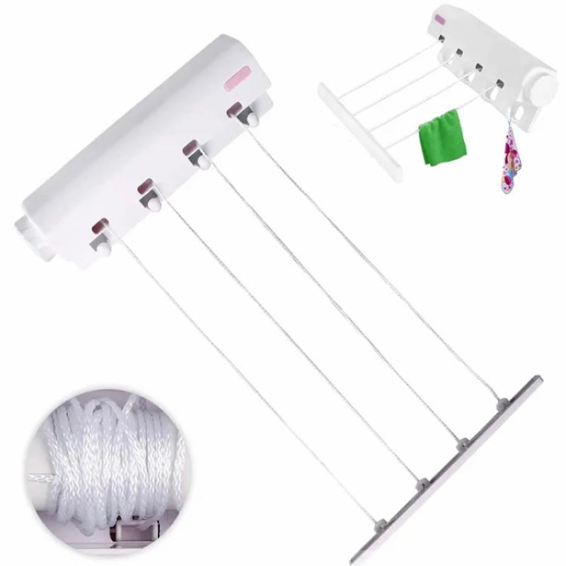New Wall Mounted 4 Line Retractable Laundry Hanger