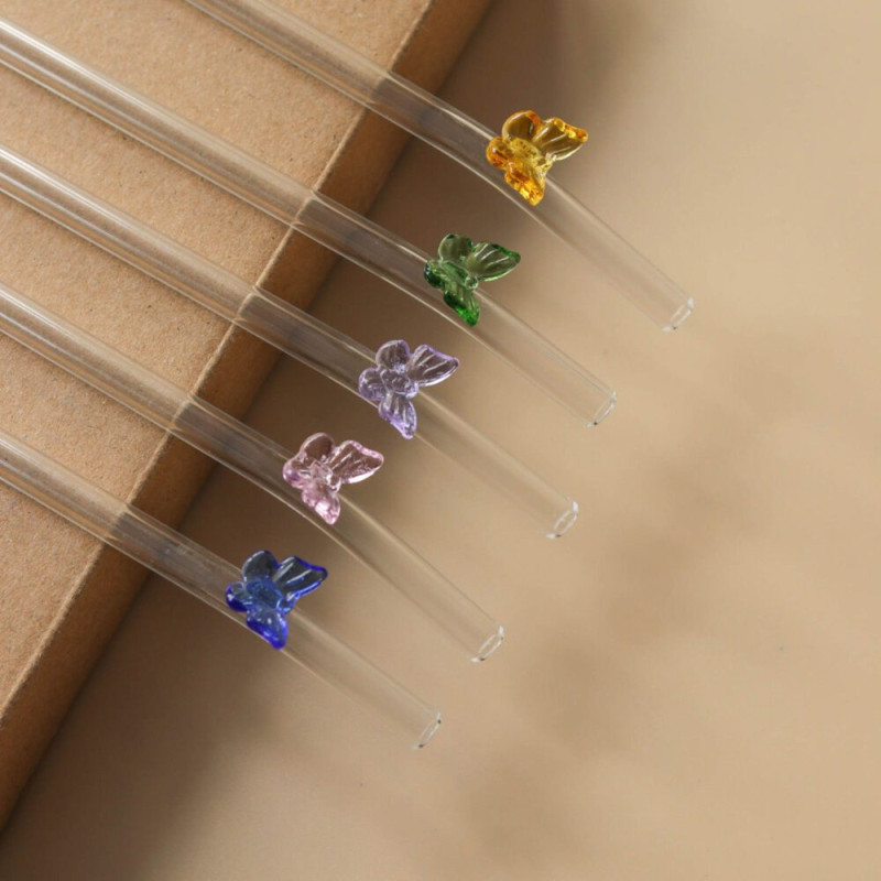 Butterfly/Stars Glass Straws - 4Pcs