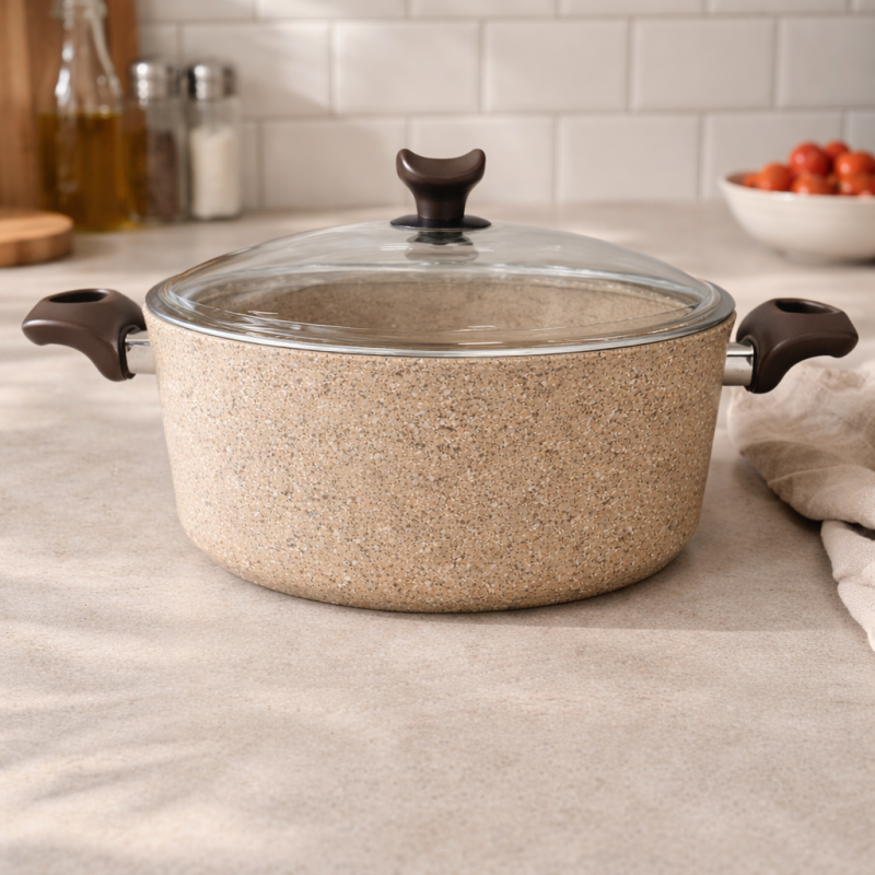 Falez Turkish Premium Creamy Shallow Casserole | Stone Nonstick Cookware | Multiple Sizes