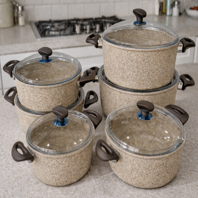 Falez Turkish Premium Creamy Shallow Casserole | Stone Nonstick Cookware | Multiple Sizes