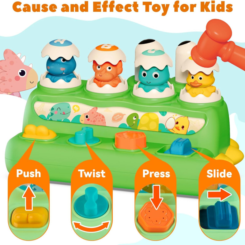 Cute Dinosaur Alphabet Pop Up Buttons With Hammer for Toddlers