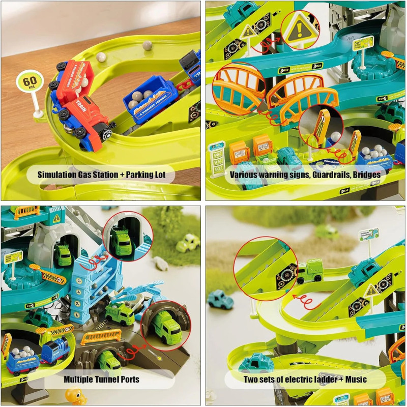 Dinosaur Climbing Hills Rail Car Colorful Track Set