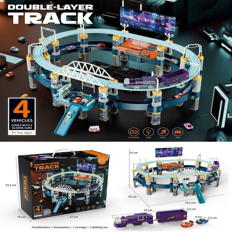 Double Layer Cars + Train Track Battery Operated