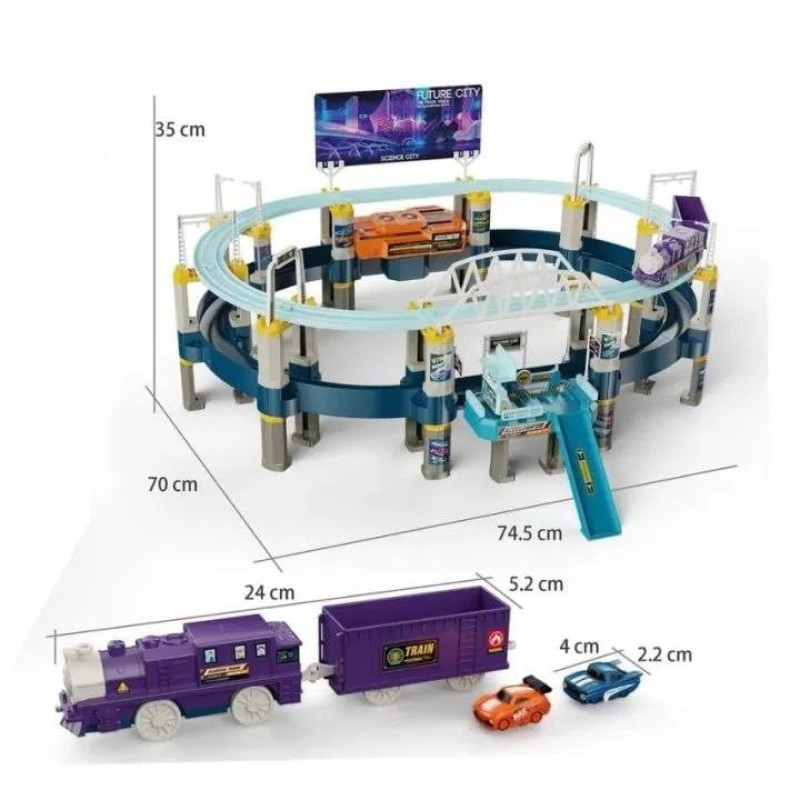 Double Layer Cars + Train Track Battery Operated