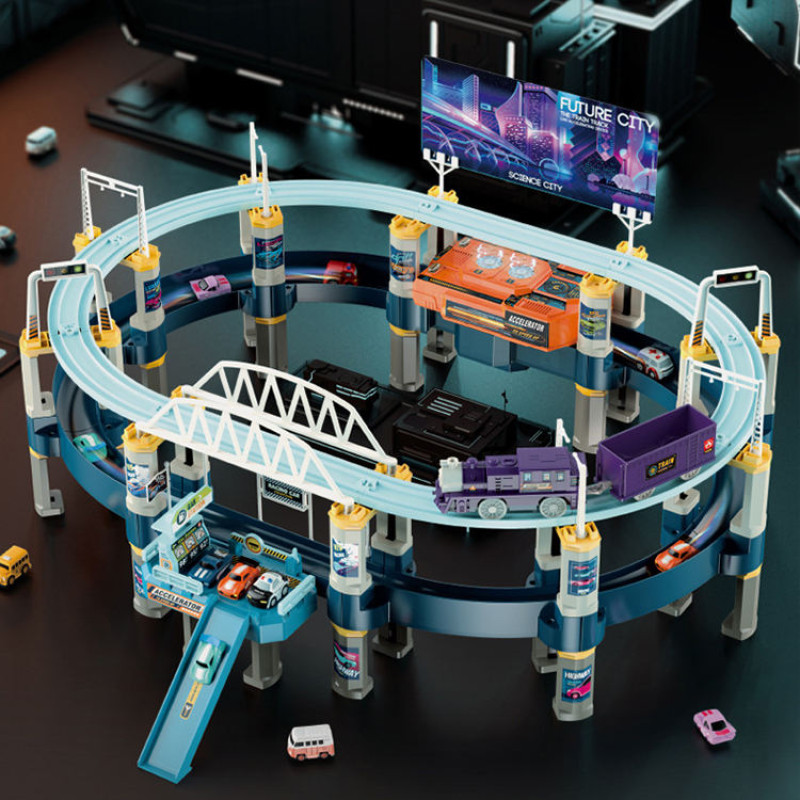 Double Layer Cars + Train Track Battery Operated