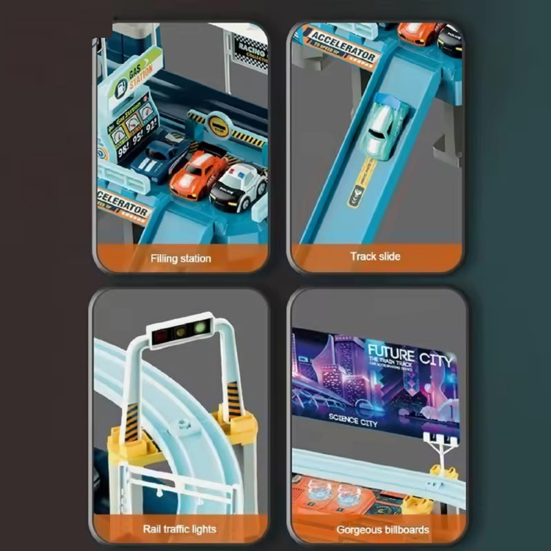 Double Layer Cars + Train Track Battery Operated