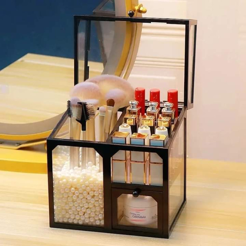 3 Compartment Glass Makeup Brush Organizer