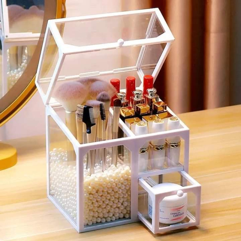 3 Compartment Glass Makeup Brush Organizer