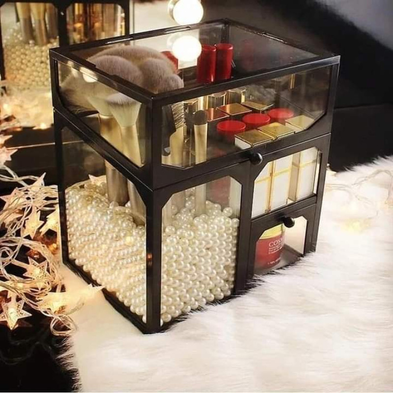 3 Compartment Glass Makeup Brush Organizer