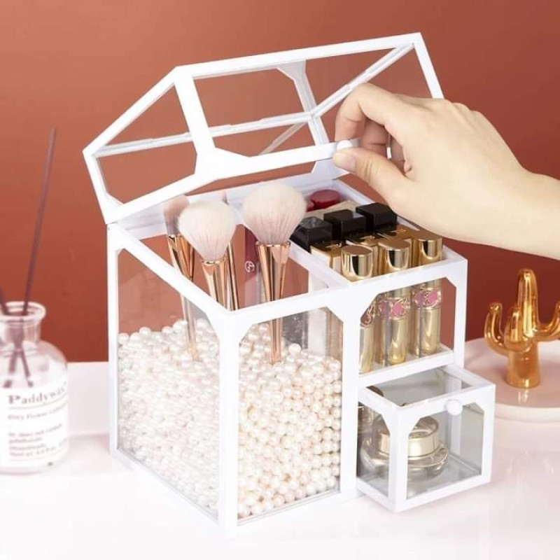 3 Compartment Glass Makeup Brush Organizer