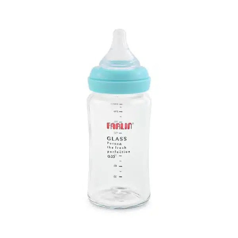 Farlin Wide-Neck Glass Feeding Bottle 240ml – Blue - AB-32008