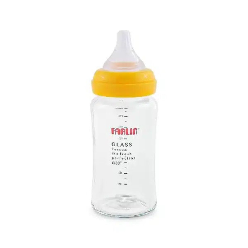 Farlin Wide-Neck Glass Feeding Bottle 240ml – Yellow - AB-32008