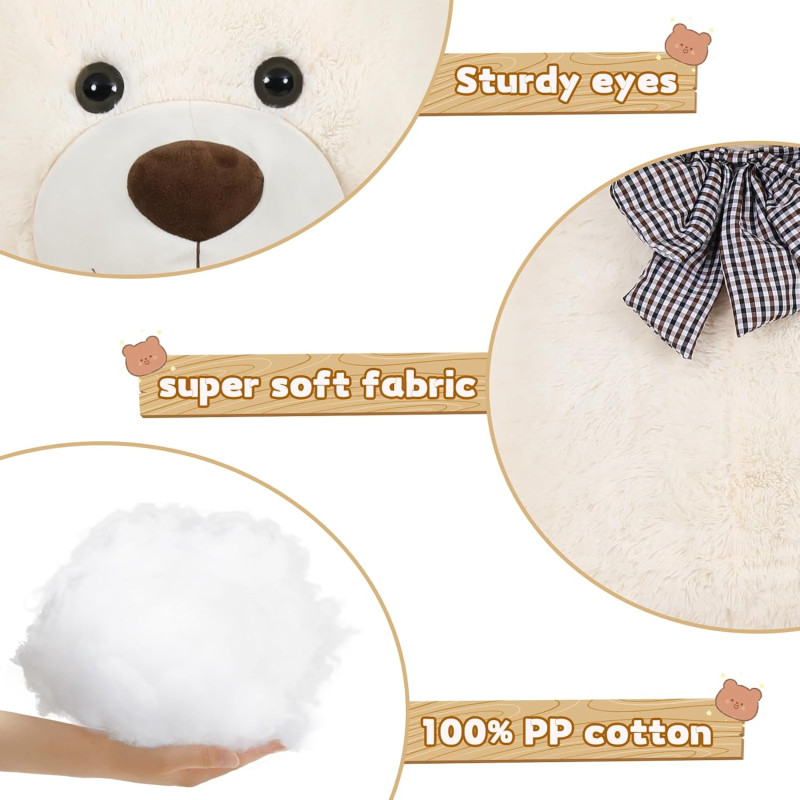 Giant Off-White Teddy Bear – Soft Stuffed Plush Toy for Kids & Gifts