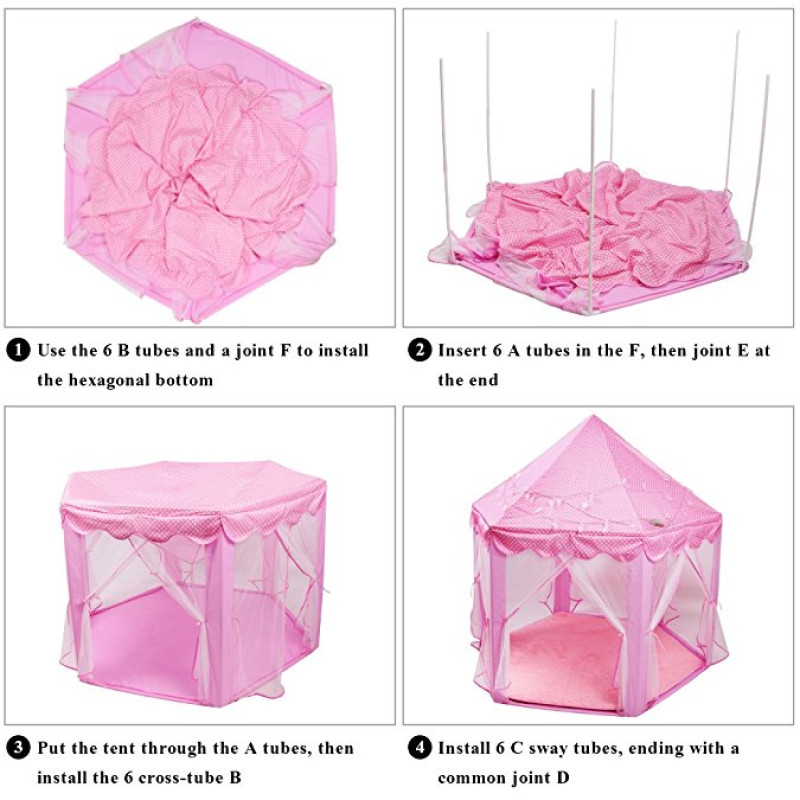 Princess Tent Girls Pink Large Playhouse With Lights for Indoor and Outdoor
