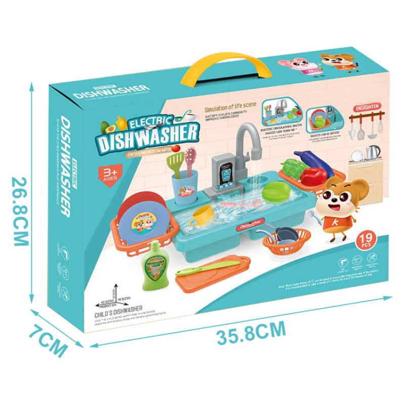 Play Sink for Kids Kitchen Pretend Play Dishwasher Toy Automatic Running Water