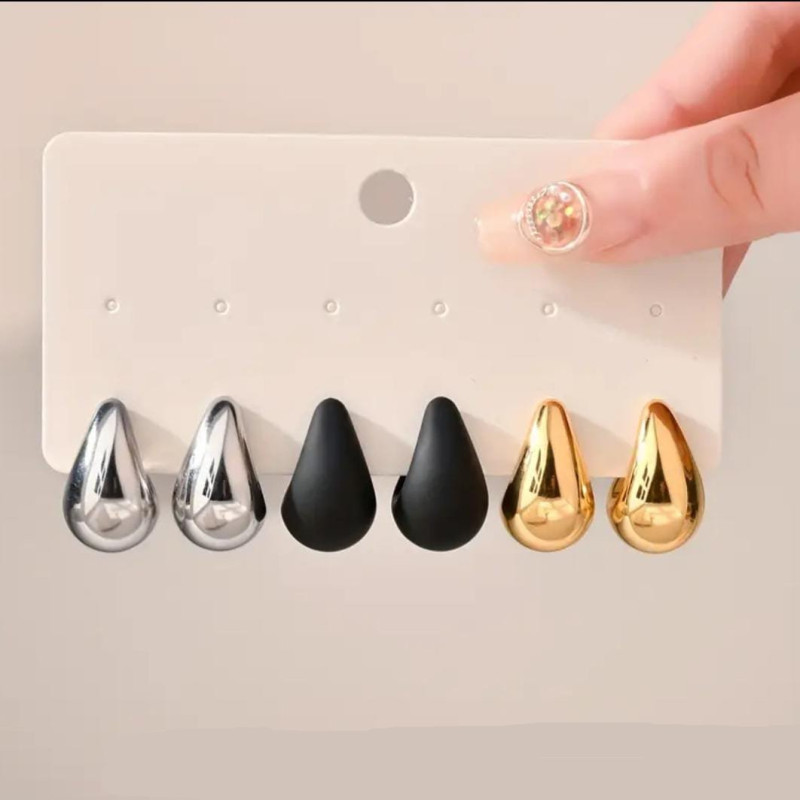 Teardrop Retro Stud Earrings (Pack of 3)