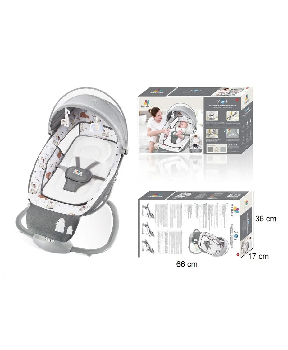 Mastela 3in1 Deluxe Multifunction Bassinet Auto Baby Swing - Grey/White - 8208