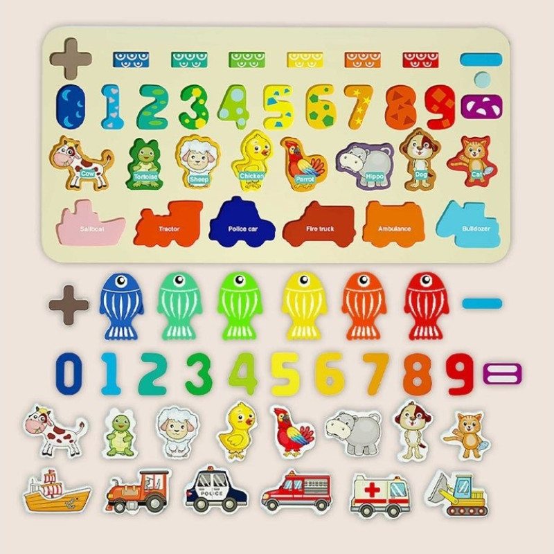 Numbers, Animals and Vehicles Interactive Board with Magnetic Fishing