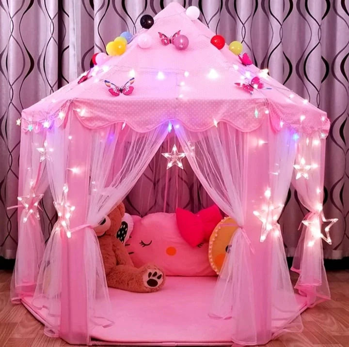 Princess Tent Girls Pink Large Playhouse With Lights for Indoor and Outdoor