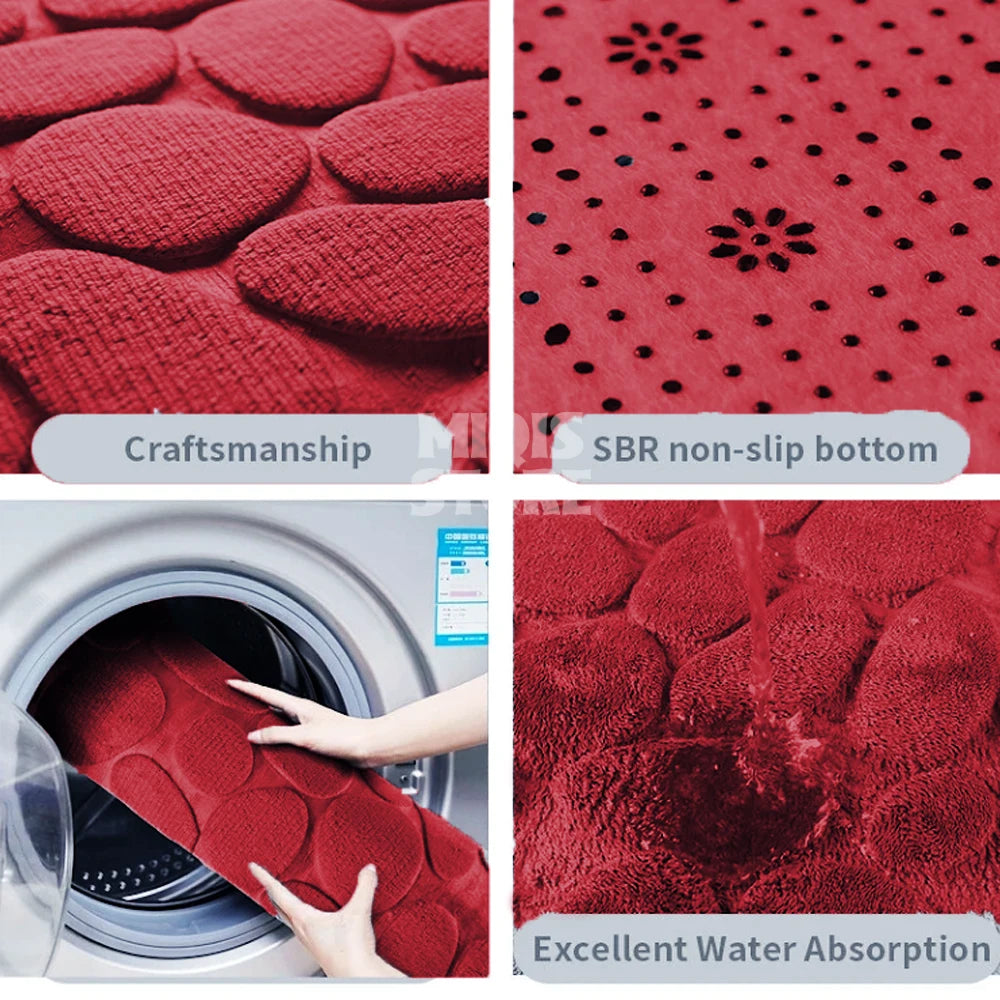 Pebble Stone Water Absorbent Mat (Medium Red)