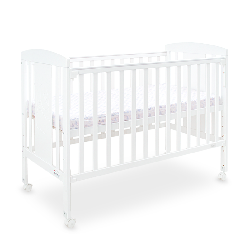 Tinnies White Wooden Baby Cot with Adjustable Side Panel, Wheels & Mosquito Net (0–4 Years, Up to 18 kg)