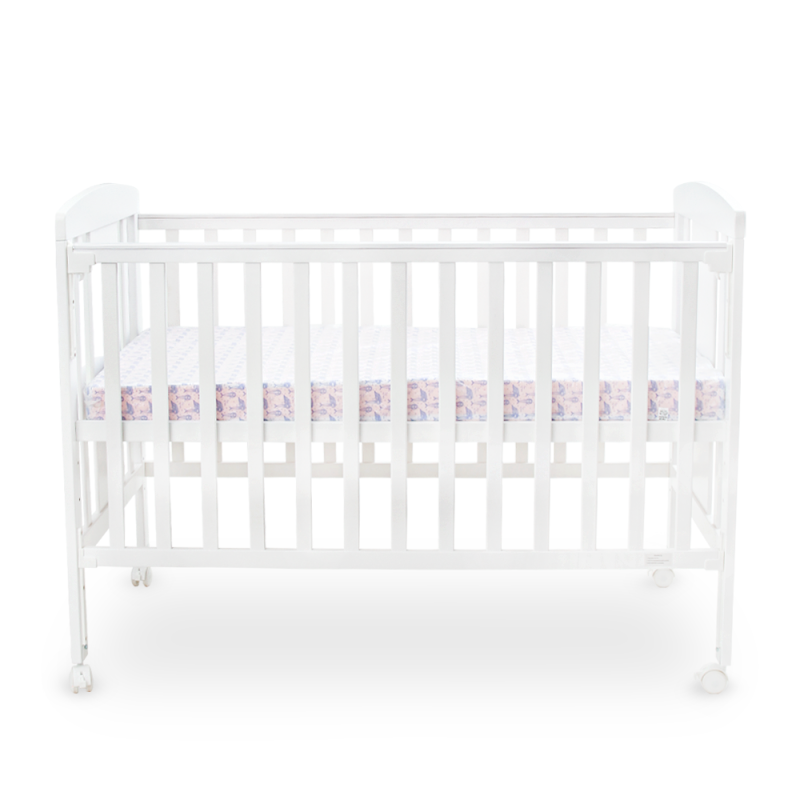 Tinnies White Wooden Baby Cot with Adjustable Side Panel, Wheels & Mosquito Net (0–4 Years, Up to 18 kg)