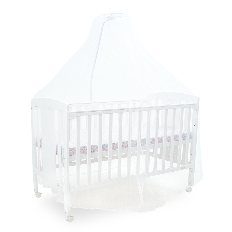 Tinnies White Wooden Baby Cot with Adjustable Side Panel, Wheels & Mosquito Net (0–4 Years, Up to 18 kg)