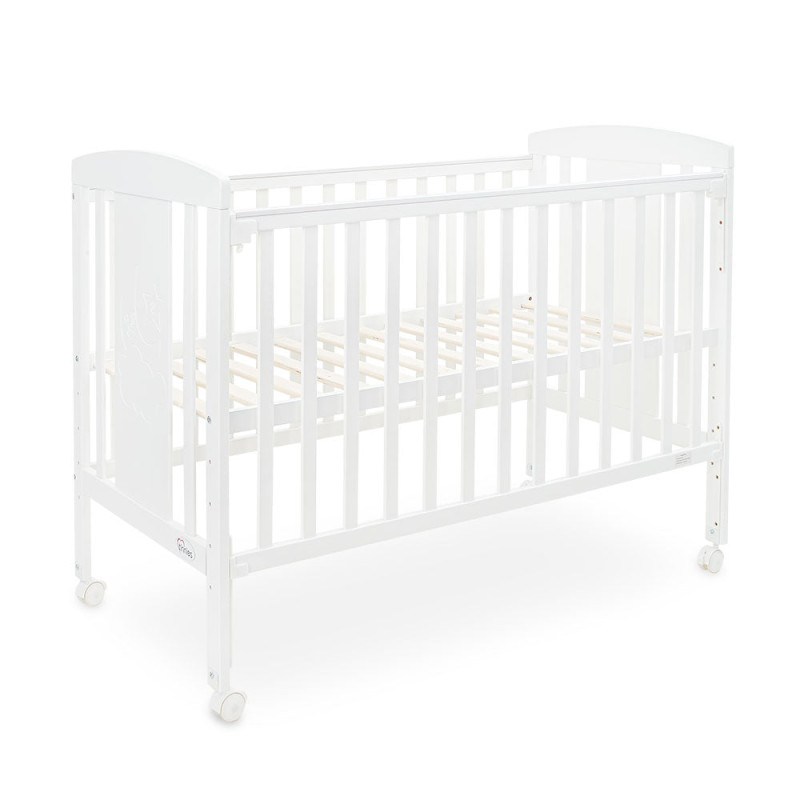 Tinnies White Wooden Baby Cot with Adjustable Side Panel, Wheels & Mosquito Net (0–4 Years, Up to 18 kg)