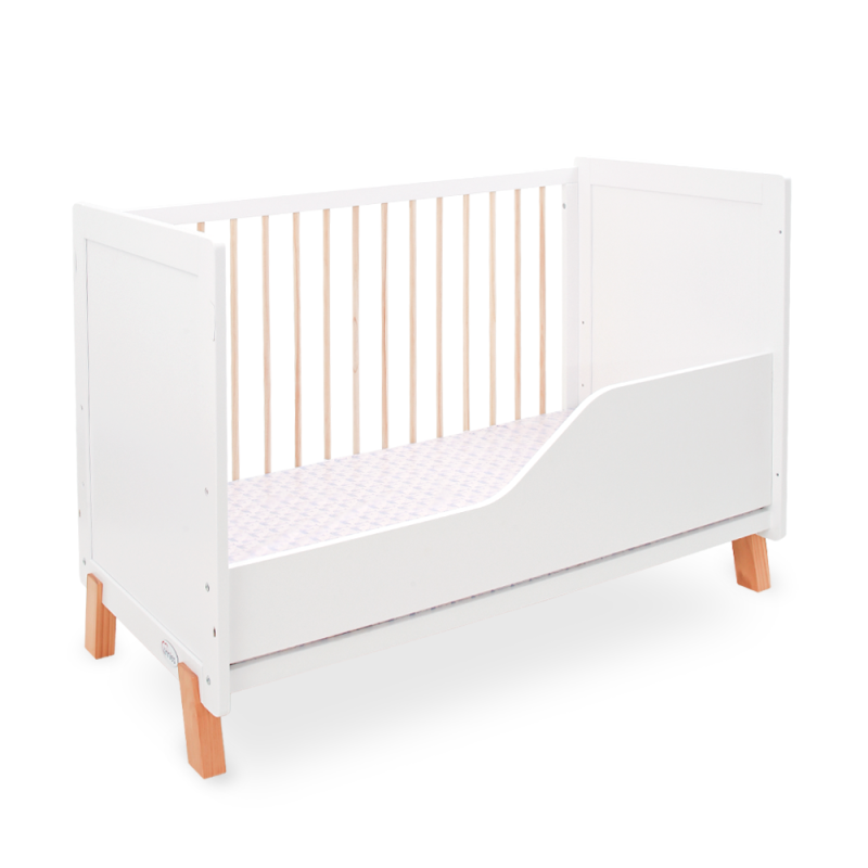 White Wooden Baby Cot – 2-in-1 Convertible Scandi Design with Mosquito Net (0–6 Years, Up to 18 kg)