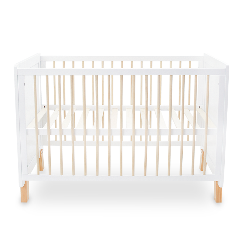White Wooden Baby Cot – 2-in-1 Convertible Scandi Design with Mosquito Net (0–6 Years, Up to 18 kg)