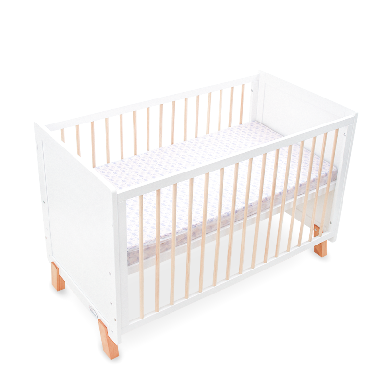 White Wooden Baby Cot – 2-in-1 Convertible Scandi Design with Mosquito Net (0–6 Years, Up to 18 kg)
