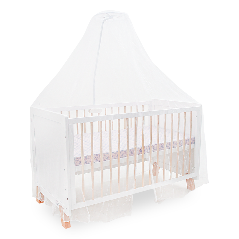 White Wooden Baby Cot – 2-in-1 Convertible Scandi Design with Mosquito Net (0–6 Years, Up to 18 kg)