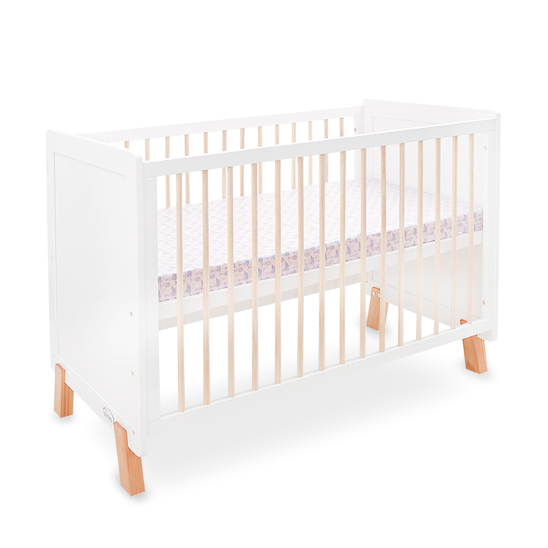 White Wooden Baby Cot – 2-in-1 Convertible Scandi Design with Mosquito Net (0–6 Years, Up to 18 kg)