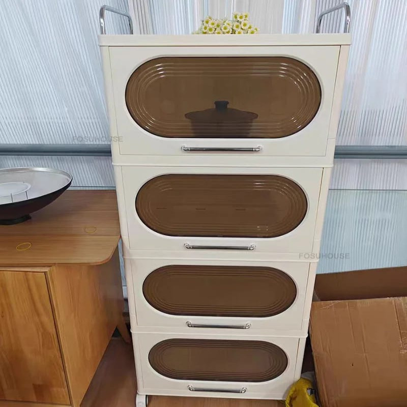 Multi-functional and Foldable Plastic Storage Cabinet Rack for Kitchens, Living Rooms, and Bedrooms