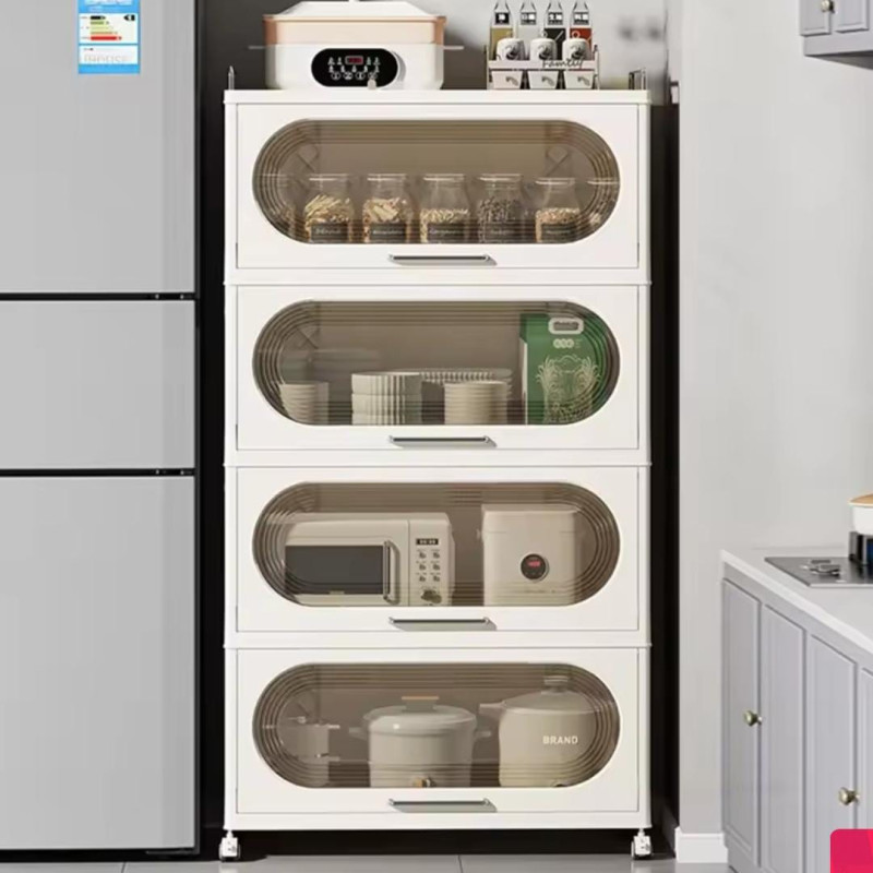 Multi-functional and Foldable Plastic Storage Cabinet Rack for Kitchens, Living Rooms, and Bedrooms
