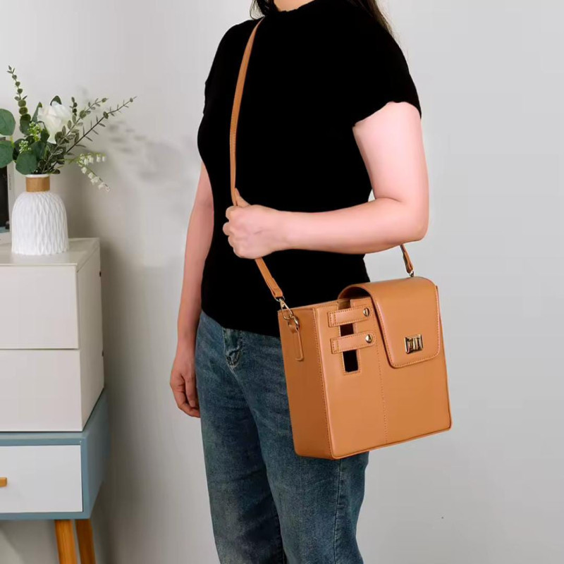 Leather Crossbody Bag   with Cup Holder / Tumbler Compartment
