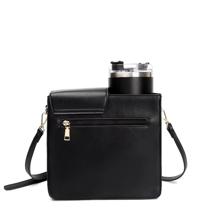 Leather Crossbody Bag   with Cup Holder / Tumbler Compartment