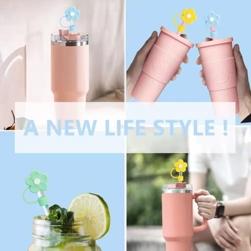 Silicone Flower Straw Cap Pack Of 2