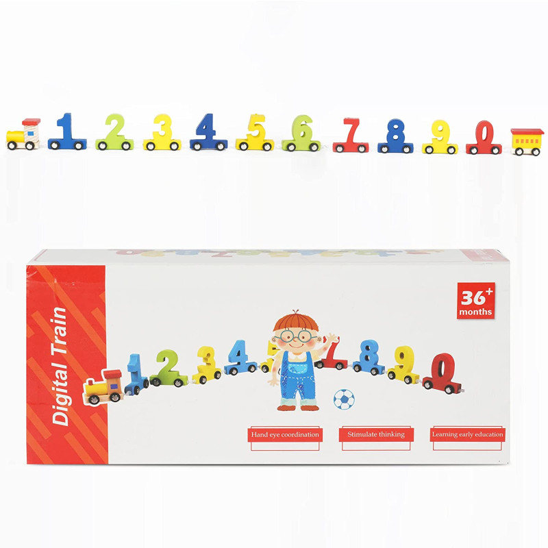 Wooden Digital Model Train 0 - 9 Number Blocks Train